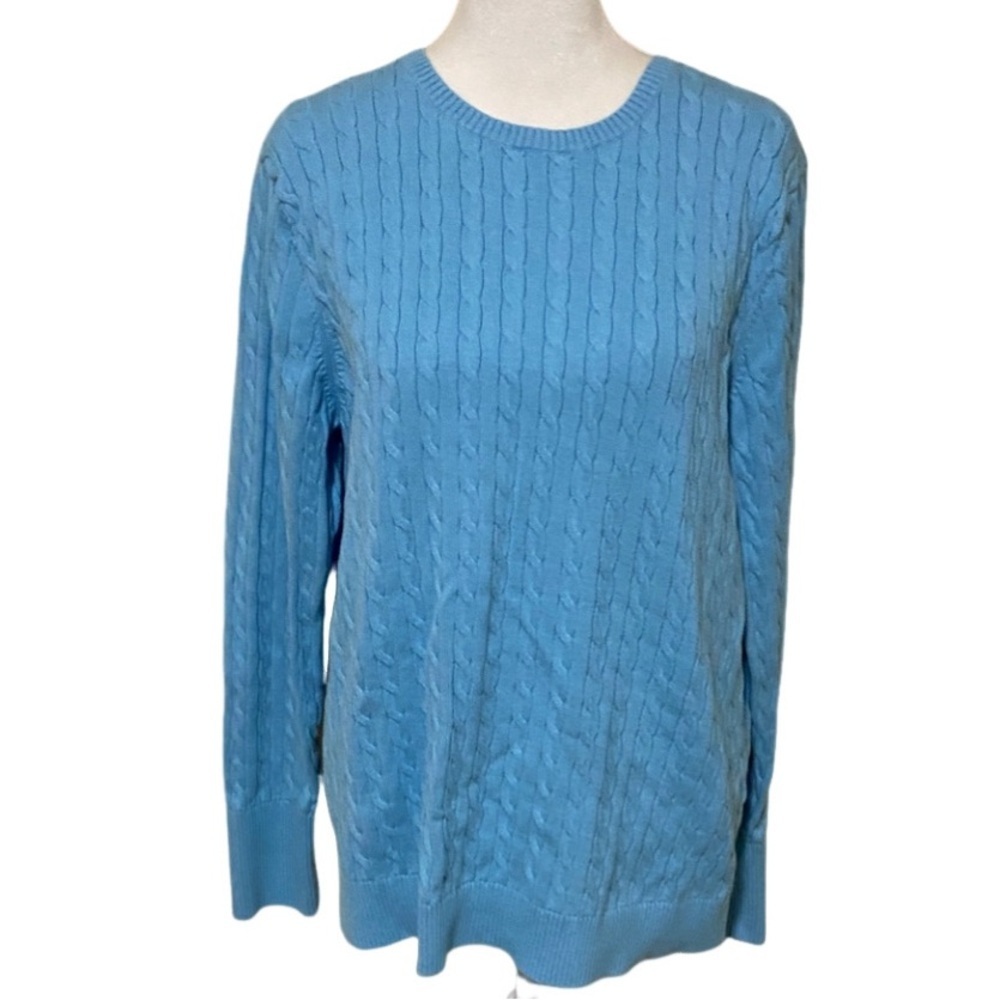 Land’s End Blue Cable Knit Sweater. Size XL (18/20). Crew Neck .
